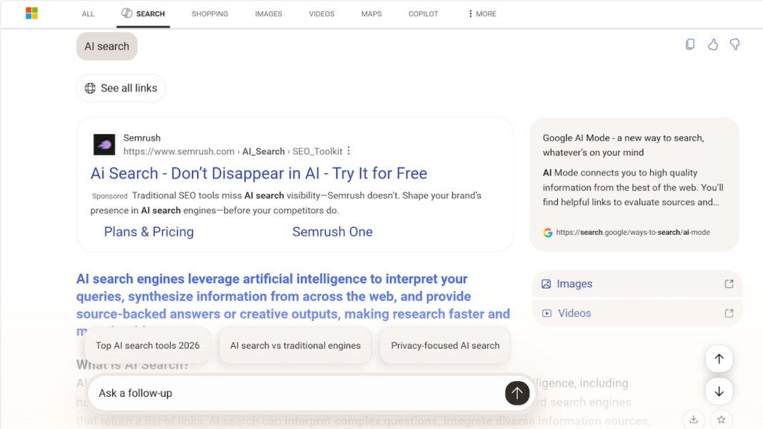 Bing Copilot AI Search