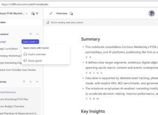 Copilot Notebooks Quick create