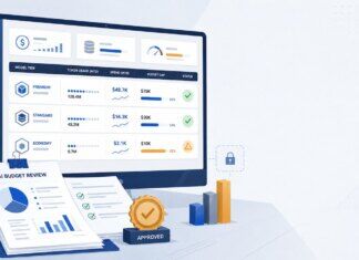 How Exploding AI Bills Are Pushing Tech Companies to Cheaper Alternatives Enterprise AI budget review scene with a dashboard of model tiers, token counters, approval badges, and spend caps