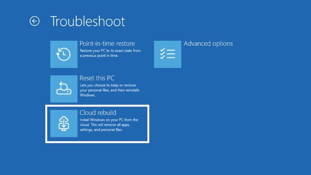 Windows 11 - Windows Recovery Environment - Cloud Rebuild
