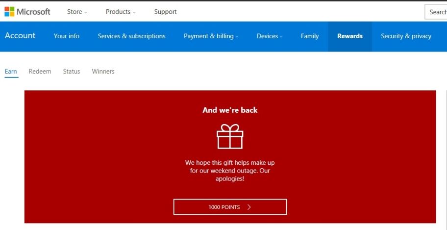Microsoft Rewards Gift Screenshot