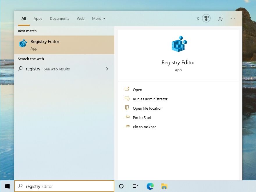 Windows 10 - Open Registry Editor