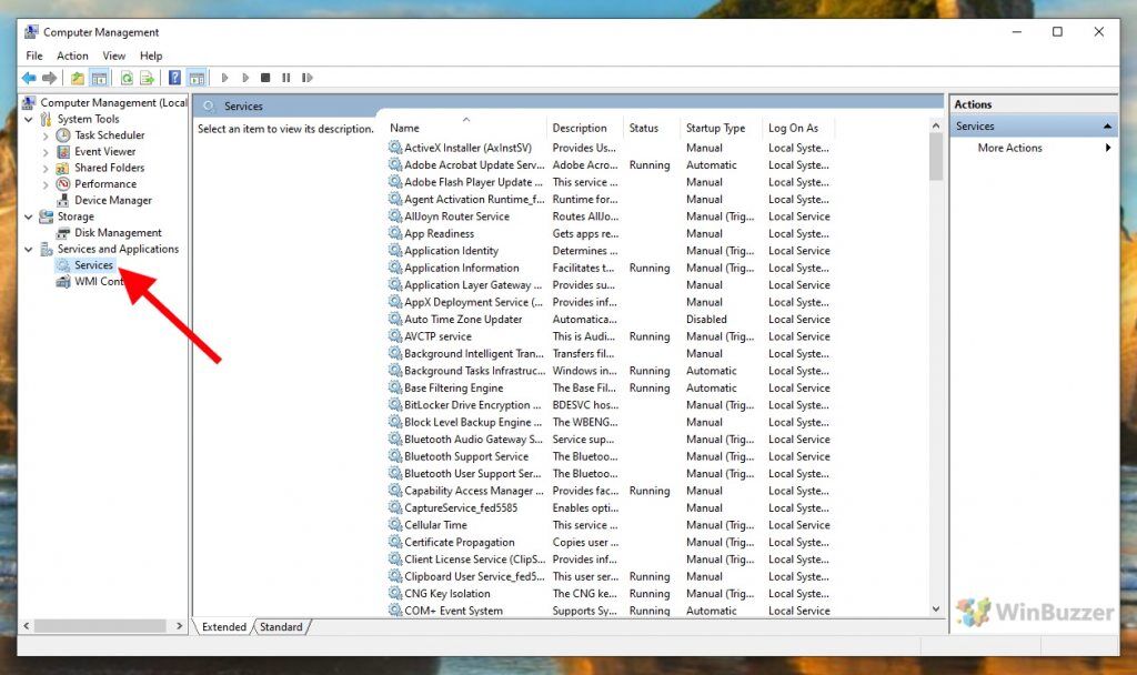 Windows 10 - Computer Management - Services