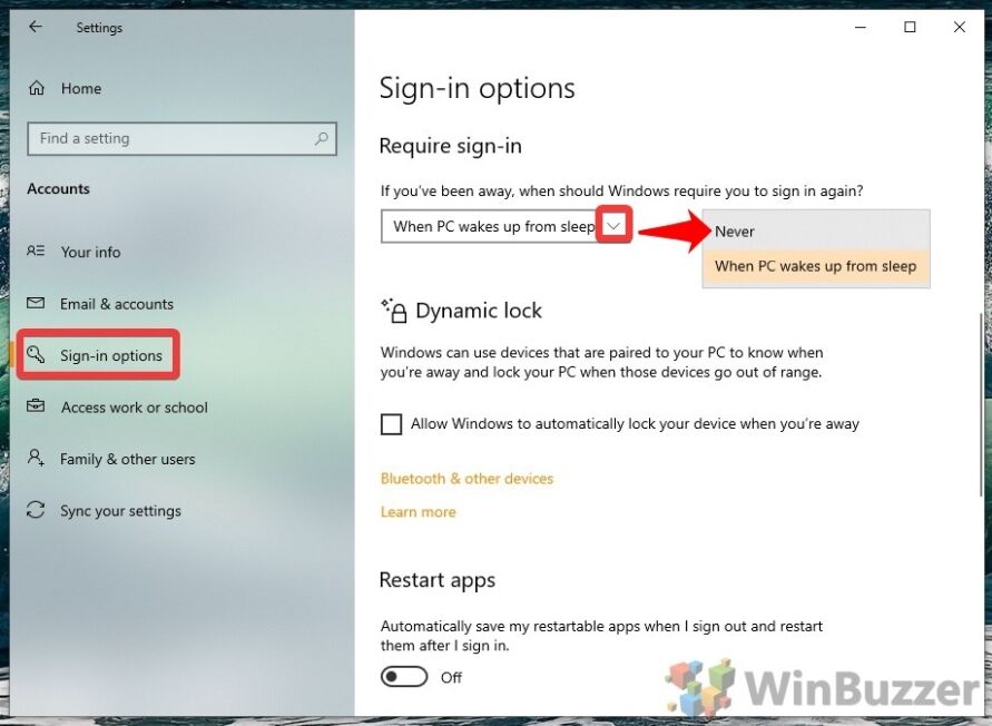 Windows 10 - Settings - Accounts - Sign-in options