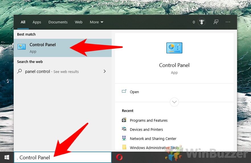 Windows 10 - Search - Control Panel
