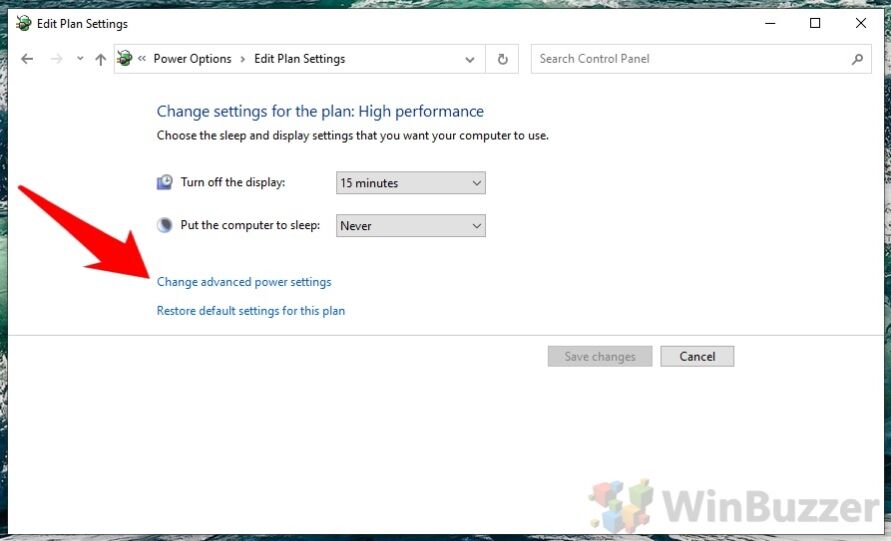 Windows 10 - Control Panel - Power Options - Edit Power Plan