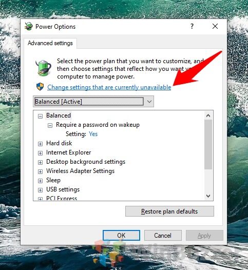 Windows 10 - Control Panel - Power Options - Edit Power Plan - Advanced Settings