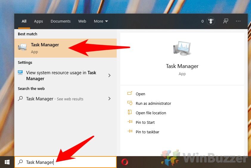 Windows 10 - Search - Task Manager