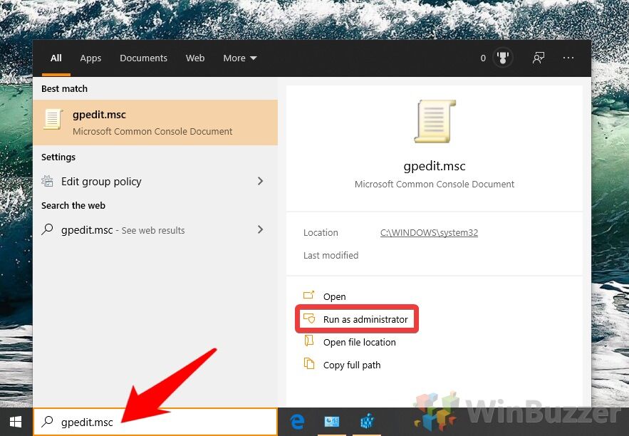 Windows 10 - Search - gpedit