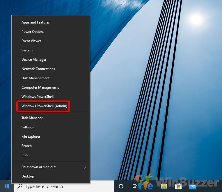 Windows 10 - Start - PowerShell as admin