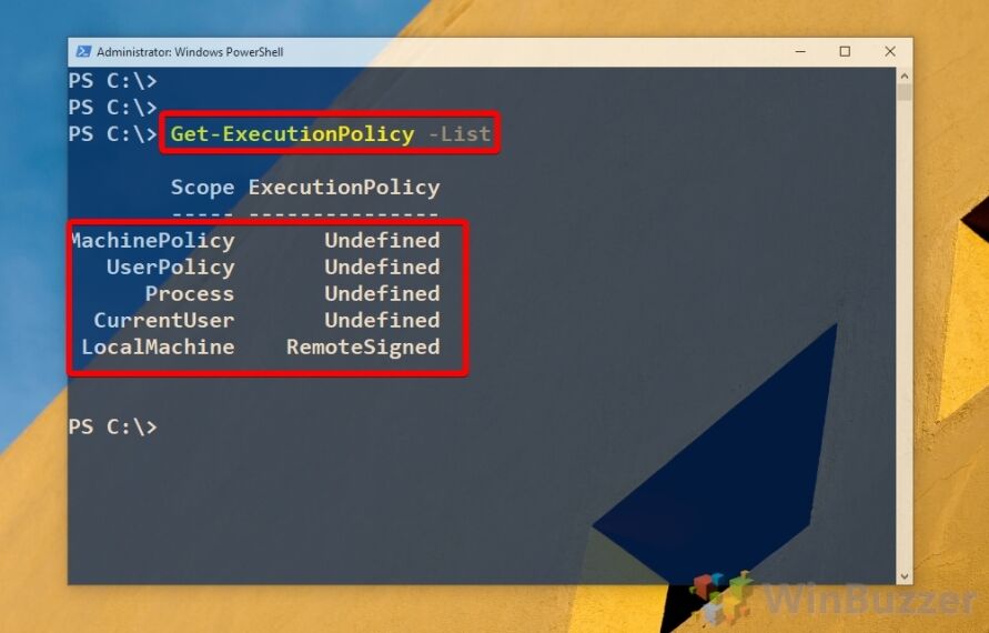 Windows 10 - PowerShell - Get-ExecutionPolicy -List