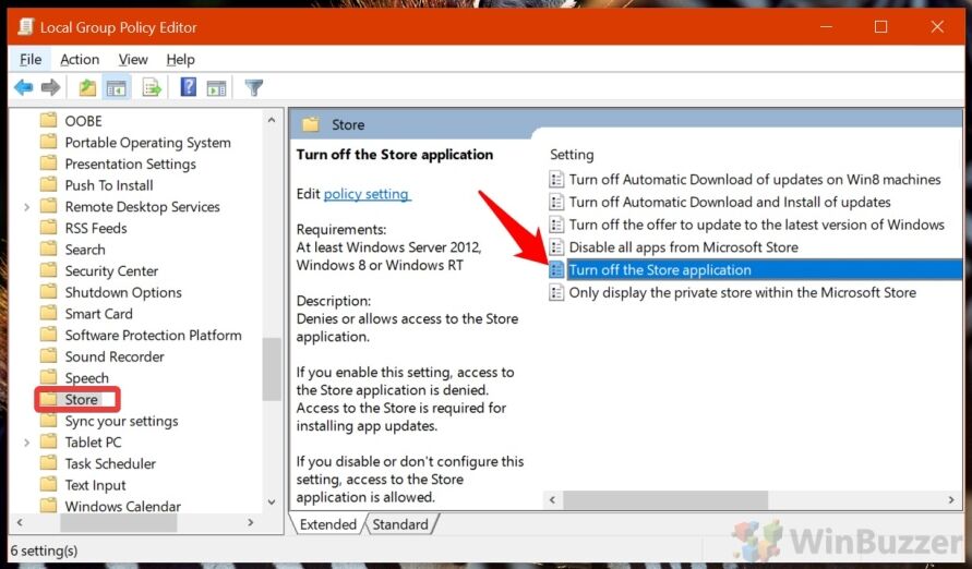 Windows 10 - Run - Local Group Policy Editor - Store - Open Turn Off the Store App