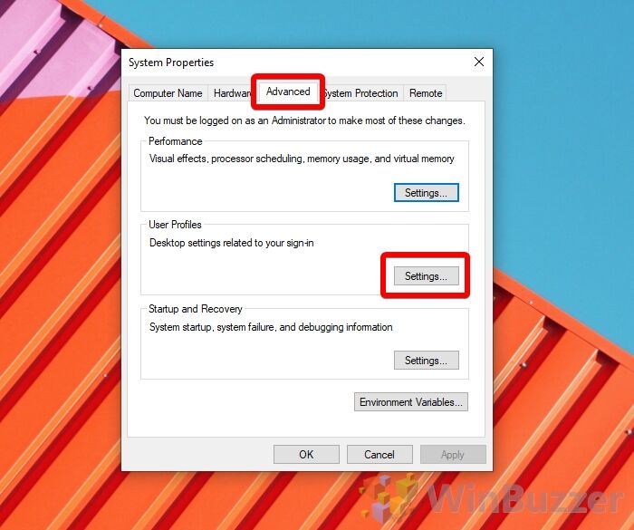 Windows 10 - System Properties - Advanced