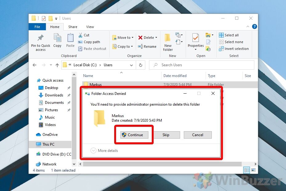 Windows 10 - File Explorer - User Profiles - Confirm Delete