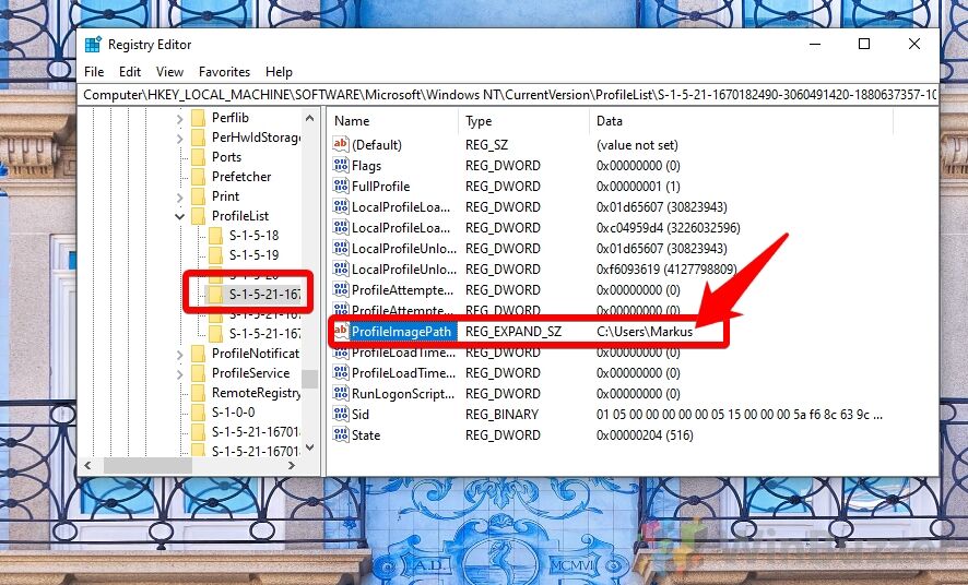Windows 10 - Regedit - User Profile - ProfileImagePath