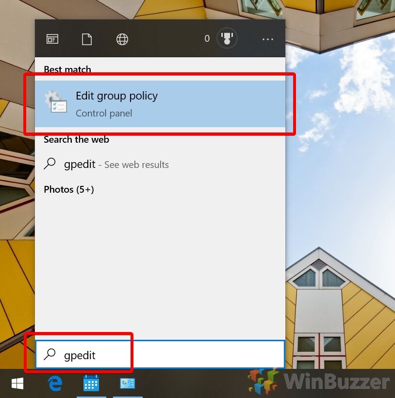 Windows 10 - Search - Edit Group Policy