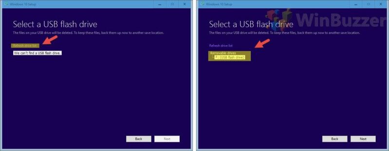Windows 10 Media Creation Tool - Windows 10 Setup - Select a USB flash drive