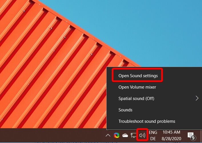 Windows 10 - Open Sound Settings