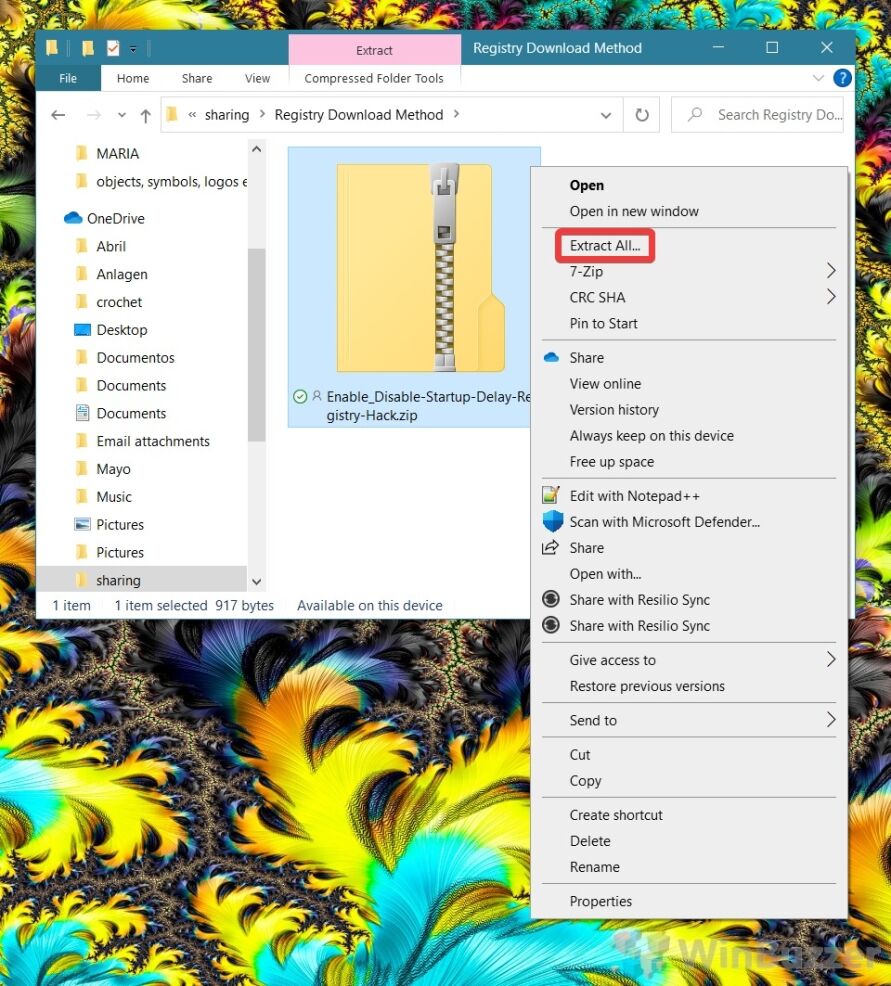 Windows 10 - File Explorer - Extract ZIP
