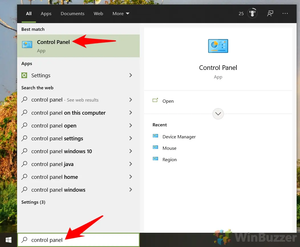 Windows 10 - Open Control Panel