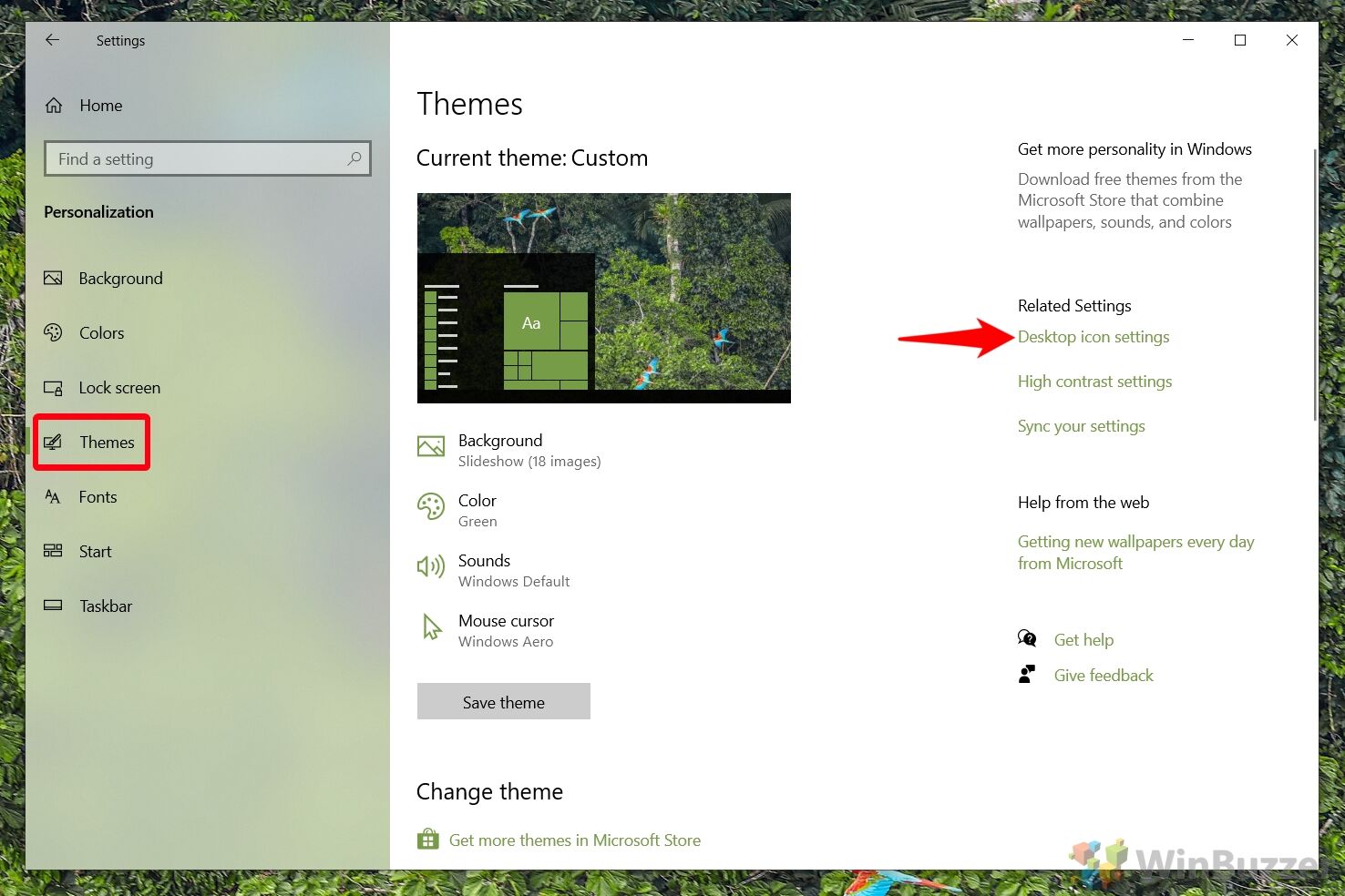 Windows 10 - Settings - Personalization - Themes - Desktop Icon Settings