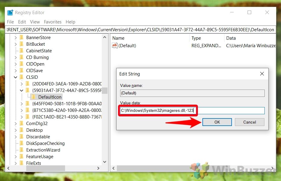 Windows 10 - Regedit - Key To Change Default Icon for User's Files - DefaultIcon - New Value Data to Restore - Accept