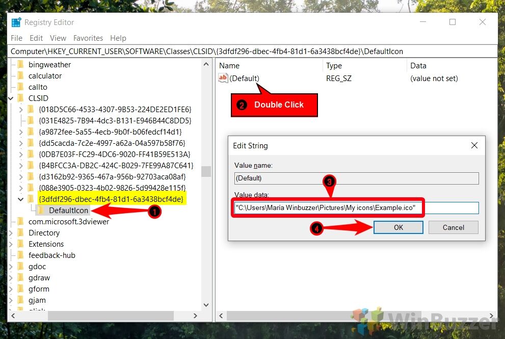 Windows 10 - Regedit - CLSID - Key To Change Icon of Music Folder - DeafaultIcon - New Value Data - Accept