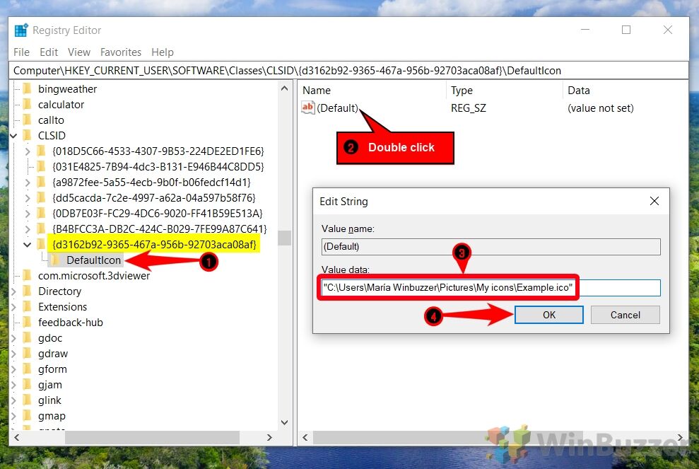 Windows 10 - Regedit - CLSID - Key To Change Icon of Documents Folder - DeafaultIcon - New Value Data - Accept