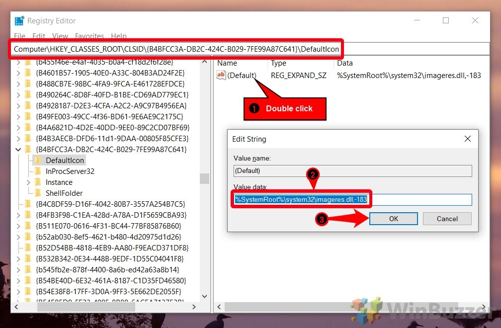 Windows 10 - Regedit - Key To Change Icon of Desktop Folder - DefaultIcon - New Value Data - Accept
