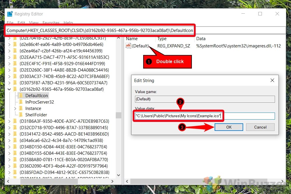 Windows 10 - Regedit - Key To Change Icon of Documents Folder - DefaultIcon - New Value Data - Accept
