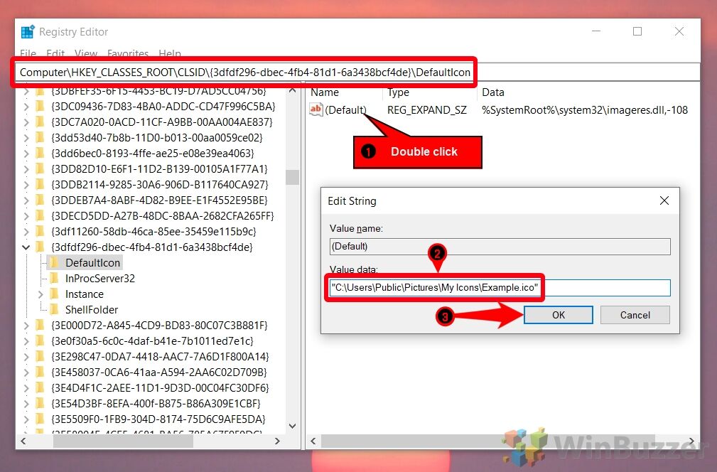 Windows 10 - Regedit - Key To Change Icon of Music Folder - DefaultIcon - New Value Data - Accept