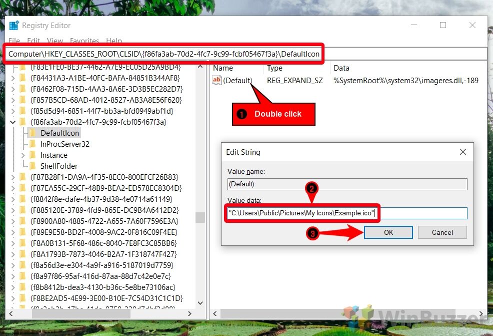 Windows 10 - Regedit - Key To Change Icon of Videos Folder - DefaultIcon - New Value Data - Accept