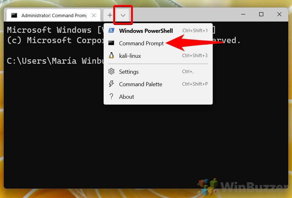 Windows 11 - Elevated Windows Terminal - Open Command Prompt