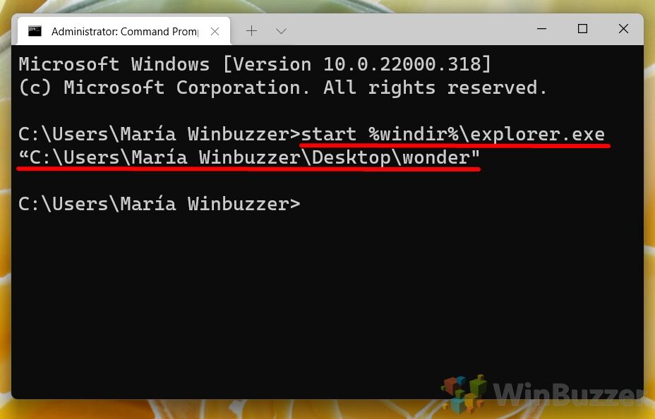 Windows 11 - Elevated Windows Terminal - Command Prompt - Enter the Cmd to Open Folder