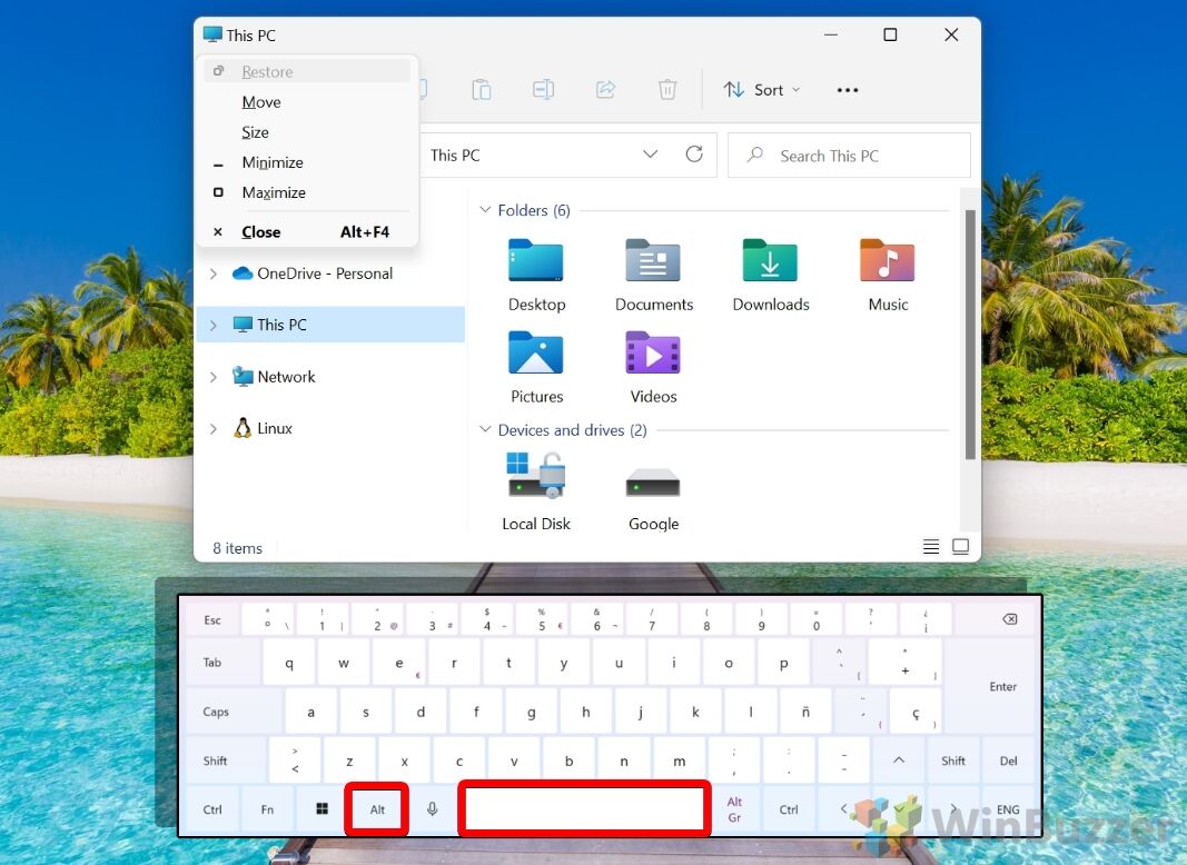 Windows 11 - Keyboard - ALT+SPACE