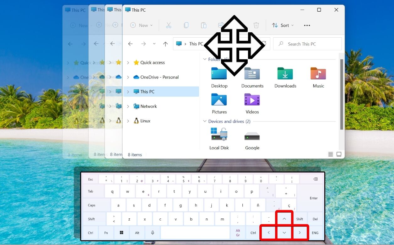 Windows 11 - Keyboard - ALT+SPACE - M - ARROWS