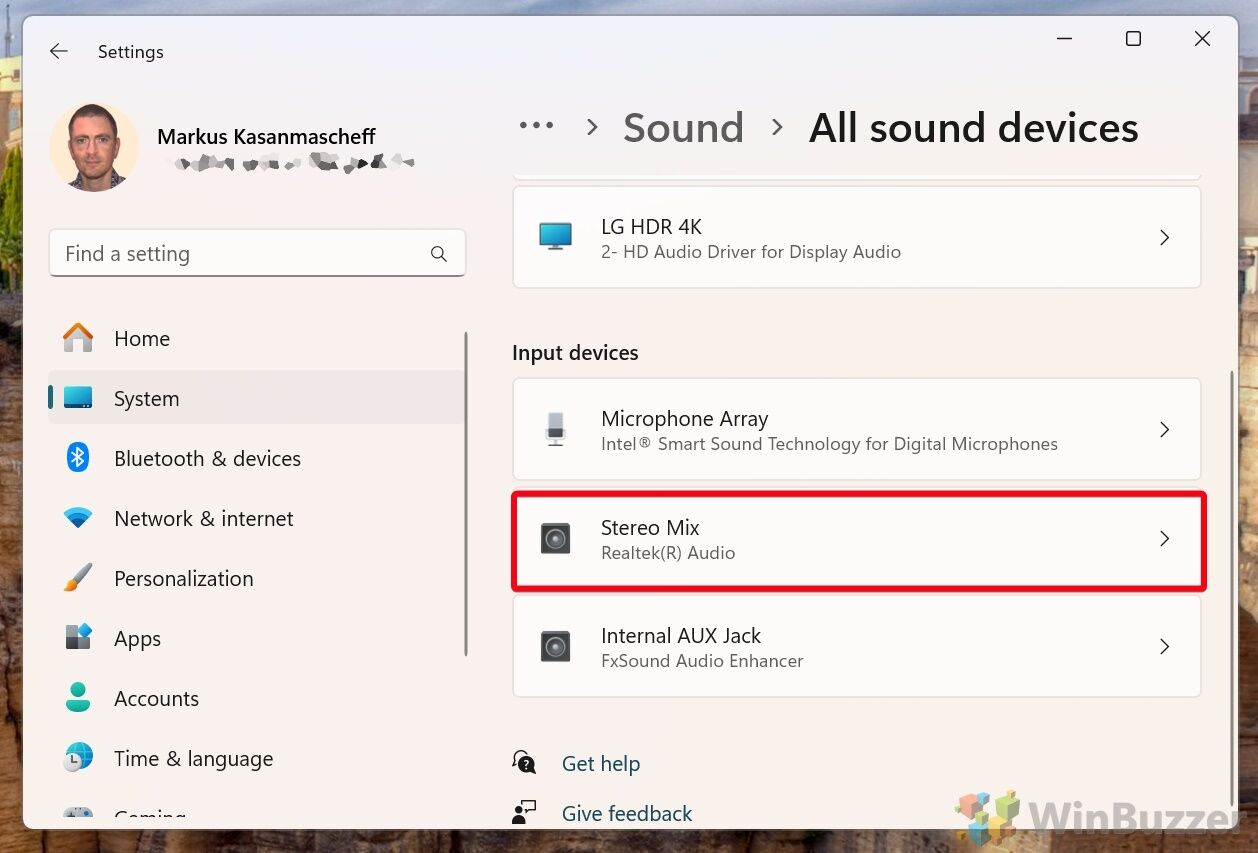 Windows 11 - Select All sound devices - Stereo Mix