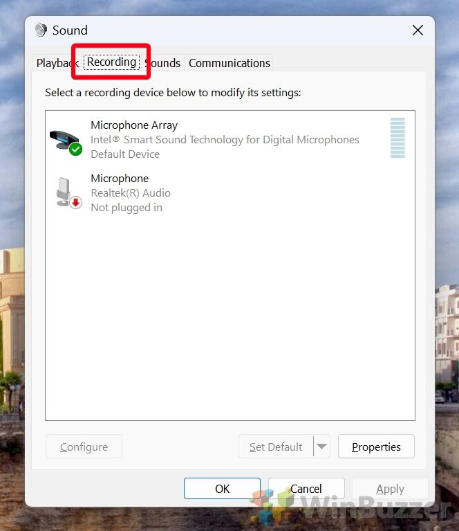 Windows 11 - Control Panel - Hardware ad Sound - Sound Options