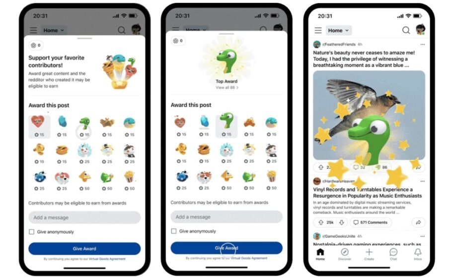 Reddit awards system official