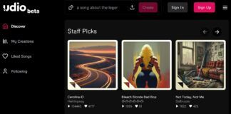 Website of the Udio AI music creator