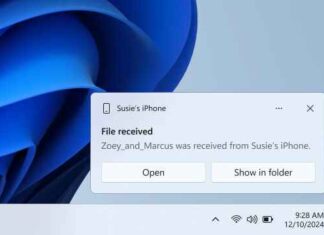 Phone Link file received notification from iOS on Windows